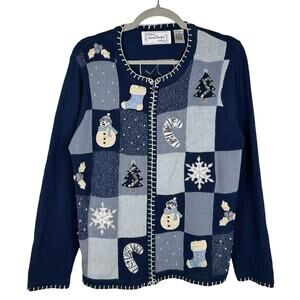 VTG Sarah Bentley Women’s Sz S Winter Zip-up Cardigan Grandmacore Sequins Beads